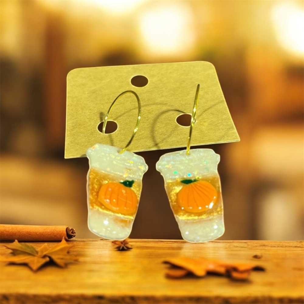 Coffee Cup Pumpkin Earrings -Handcrafted